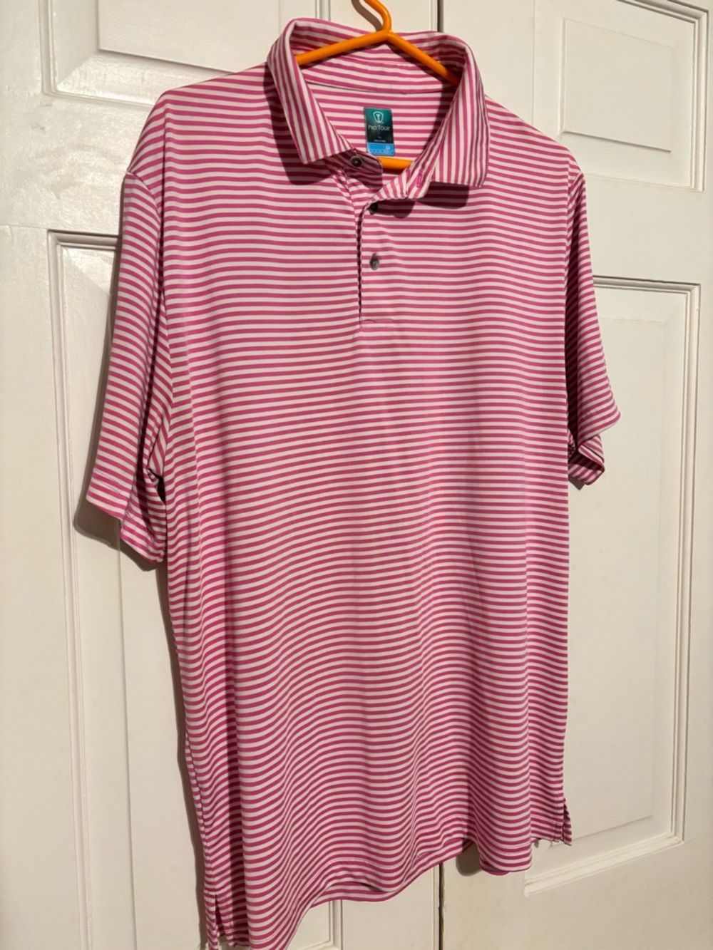 FootJoy Men’s Pink and White Striped Polo